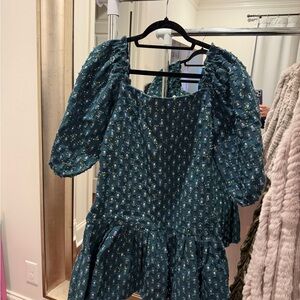 QUEEN OF SPARKLES Teal Floral Mini Dress